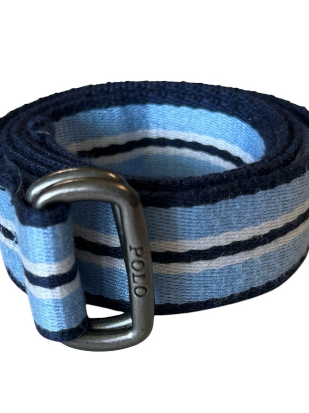 Polo by Ralph Lauren Light Blue, Navy & White Striped Canvas Belt